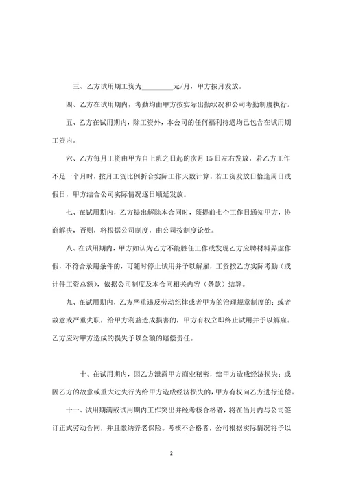 试用期劳动合同书(新)