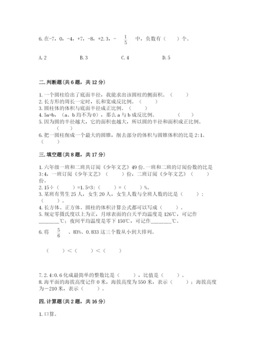 临湘市六年级下册数学期末测试卷精品含答案.docx