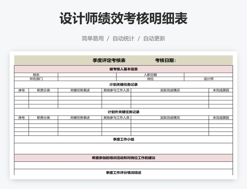 设计师绩效考核明细表