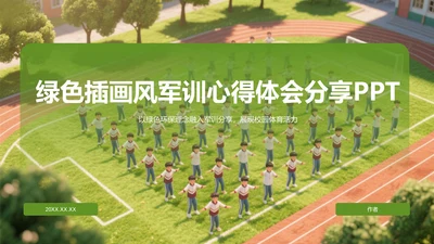 绿色插画风军训心得体会分享PPT