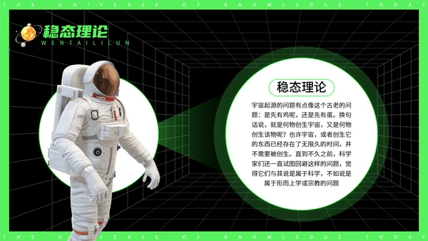 今日知识宇宙探秘太空3D宇航员PPT模板