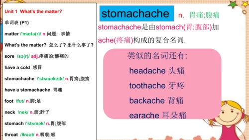 人教版八下Unit 1 What's the matter? SectionA词汇精讲课件