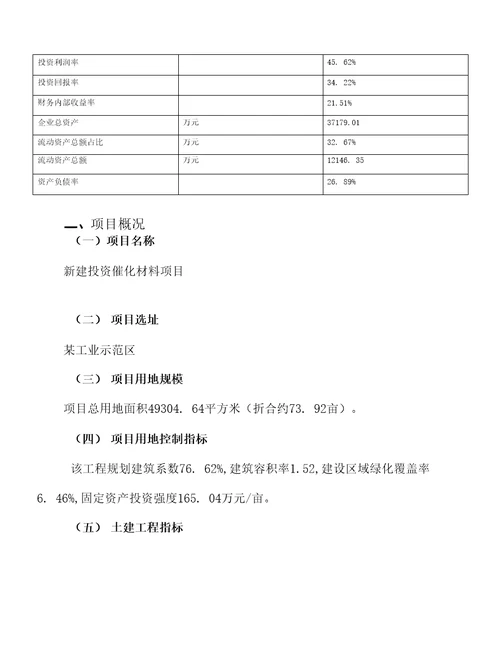 新建投资催化材料项目可行性分析报告