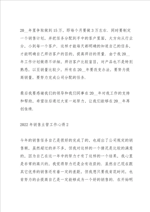 2022年销售主管工作心得