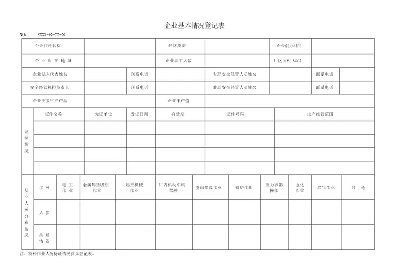 安全生产标准化所有记录表格