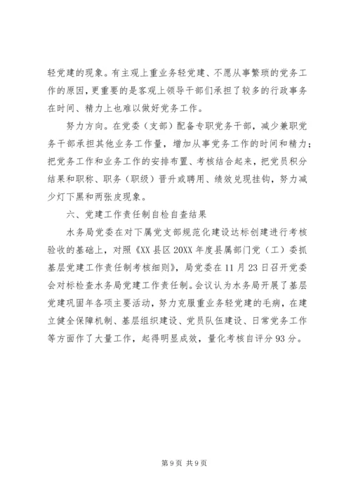 水务局201X年度党建工作责任制自检自查报告.docx