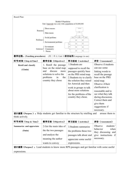Module 9 Population 表格式大单元整体教学设计（外研版八年级上册）