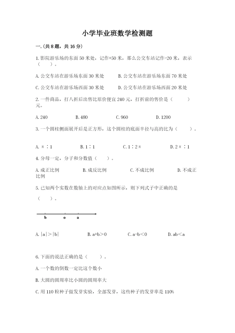 小学毕业班数学检测题【精练】.docx