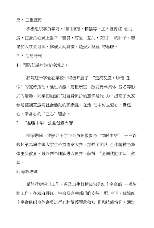 XX年红十字会工作总结
