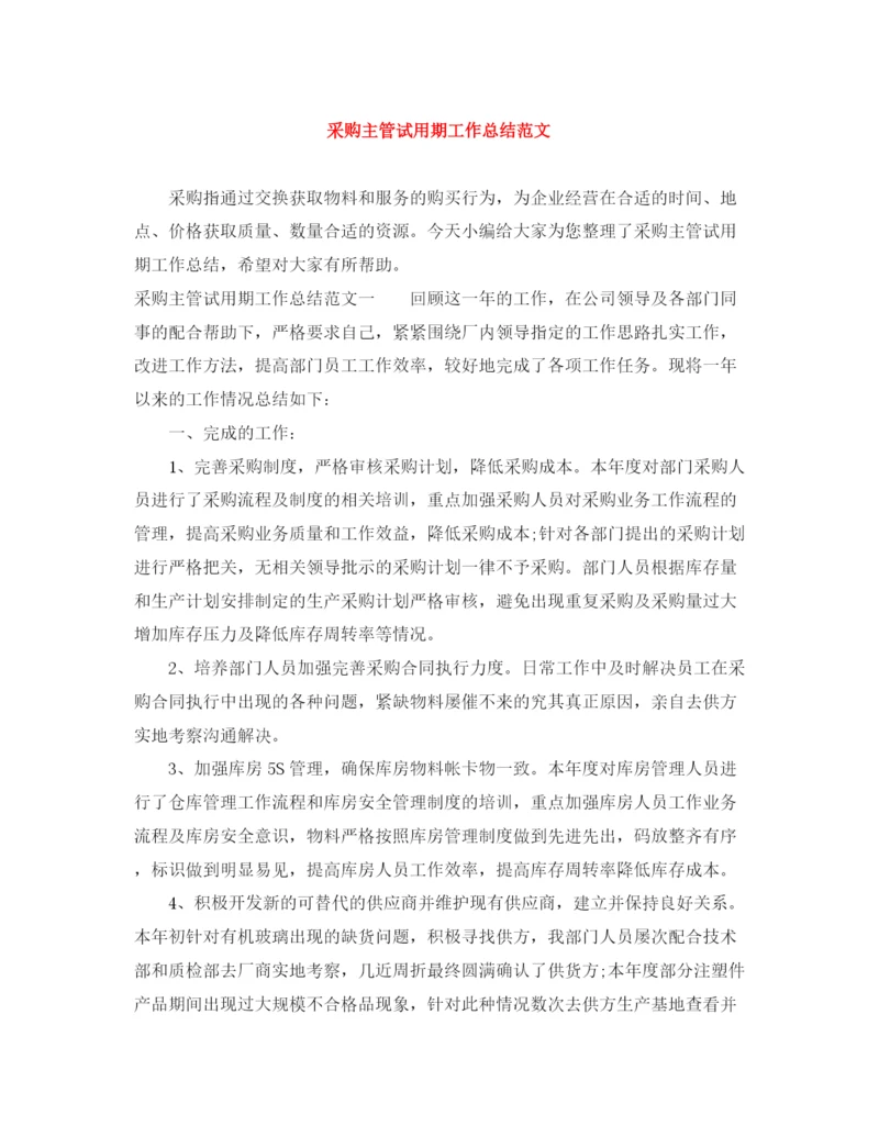 精编之采购主管试用期工作总结范文.docx