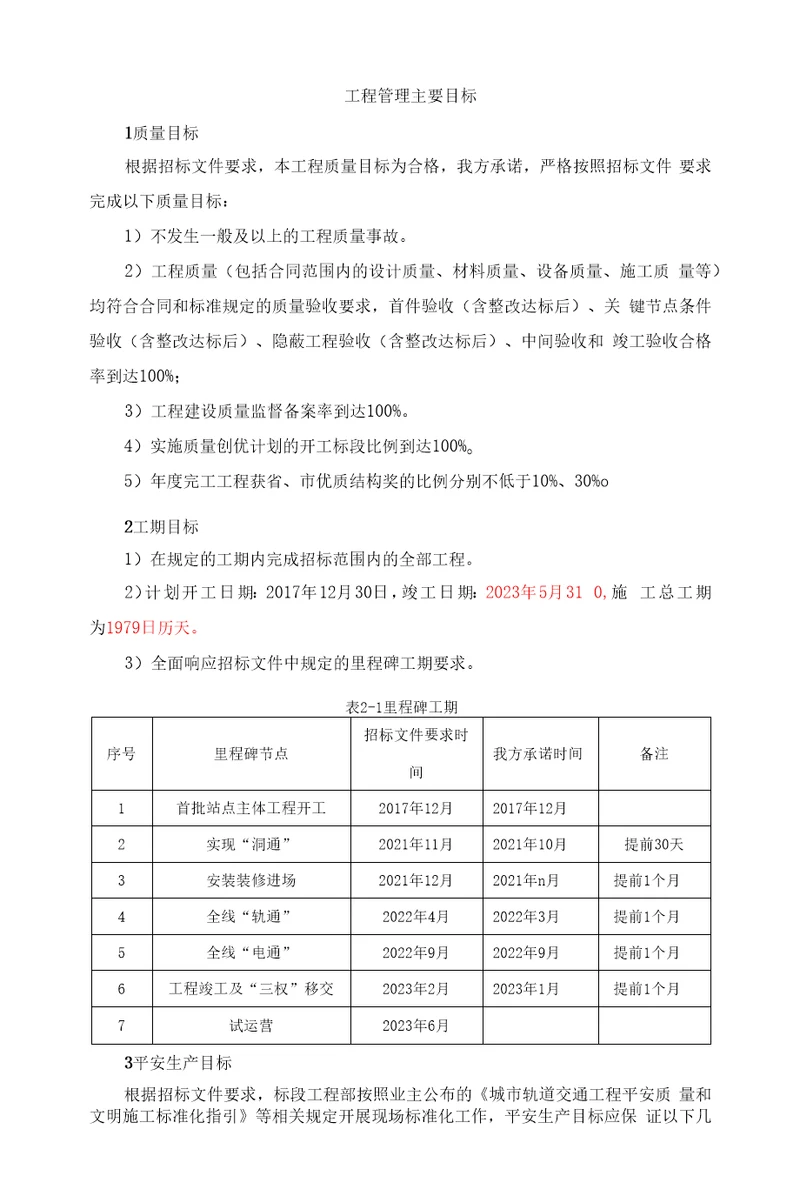 项目管理主要目标