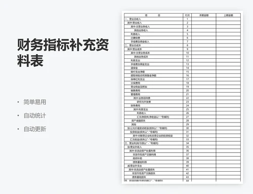 财务指标补充资料表