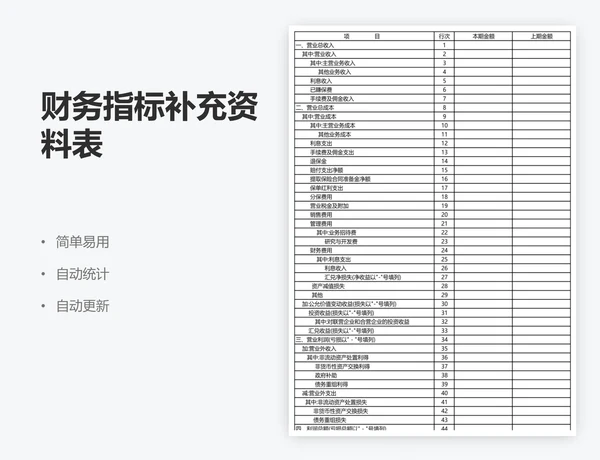财务指标补充资料表