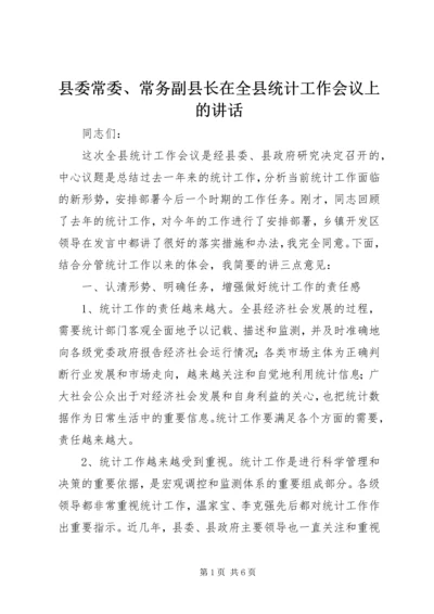 县委常委、常务副县长在全县统计工作会议上的讲话.docx