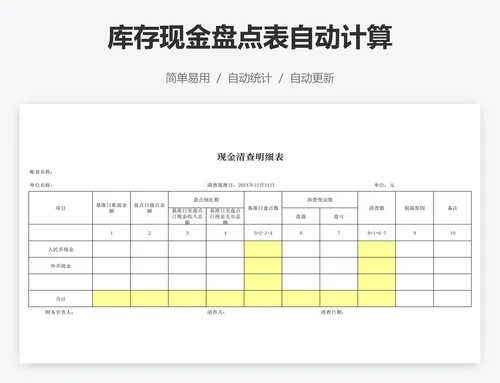 库存现金盘点表自动计算