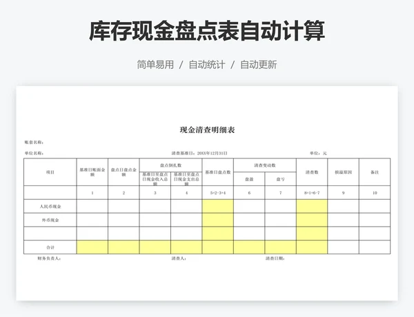 库存现金盘点表自动计算