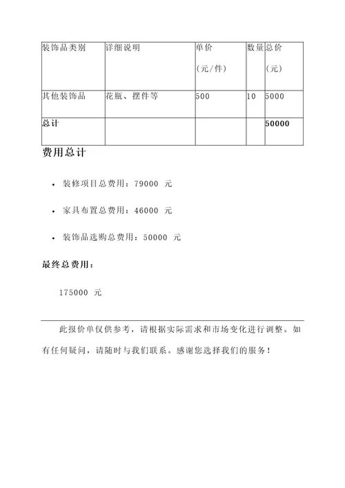 包头下沉洋房装修报价单