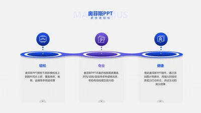蓝色简约并列关系3项PPT单页