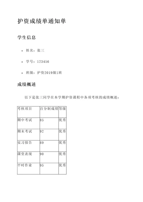 护资成绩单通知单