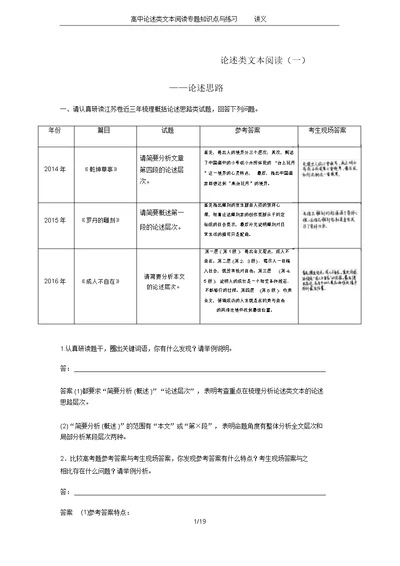 高中论述类文本阅读专题知识点与练习讲义