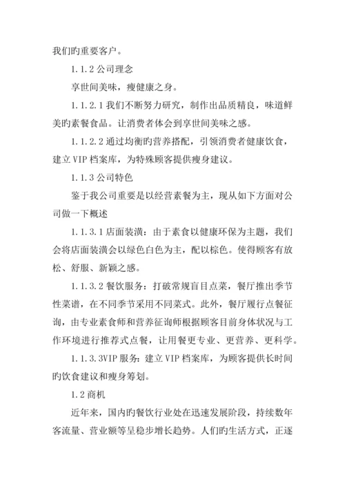 减肥餐厅创业综合计划书.docx