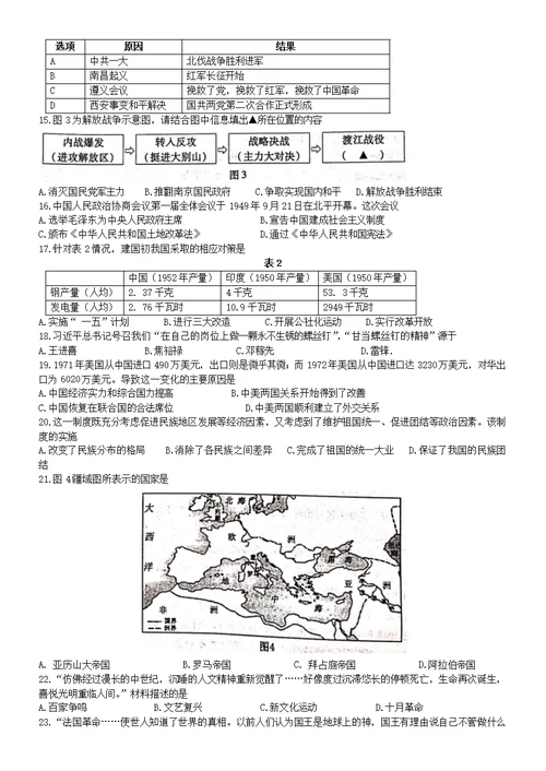 福建省漳州市2019年中考历史真题试题