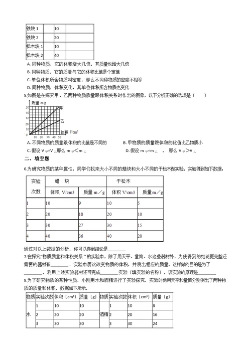 沪科版八年级物理 质量与密度模块设计实验测量密度训练