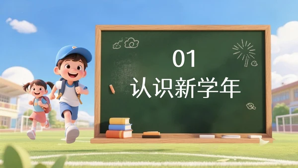 蓝黄色3D风开学季,新学年规划PPT模版