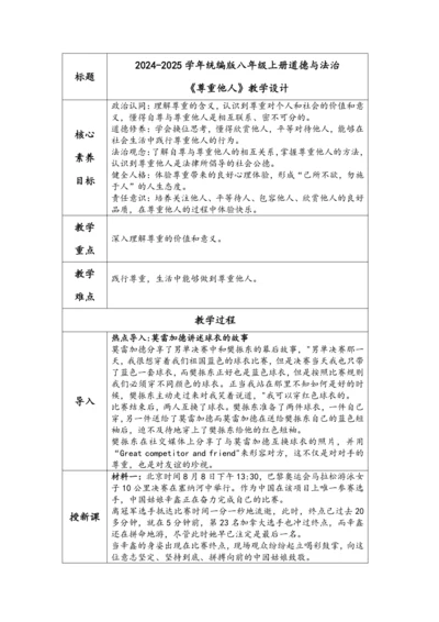 （核心素养目标）4.1《尊重他人》表格式教学设计