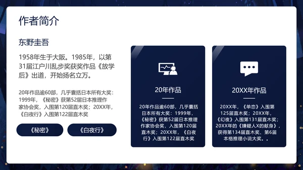 卡通深黑色白夜行文学小说读书分享会PPT模板