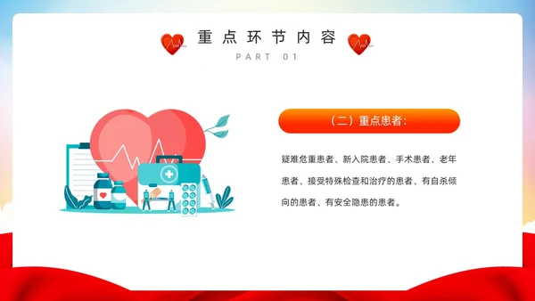 红色简约风护理重点环节应急管理PPT模板