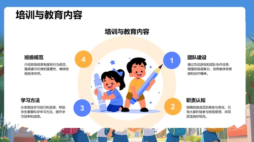 蓝色插画风迎新班会活动策划PPT模板