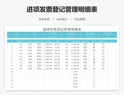 进项发票登记管理明细表