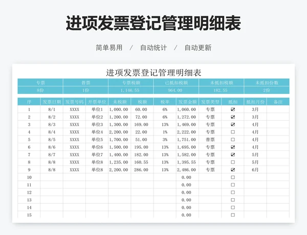 进项发票登记管理明细表