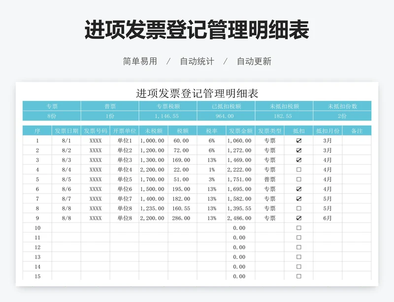 进项发票登记管理明细表