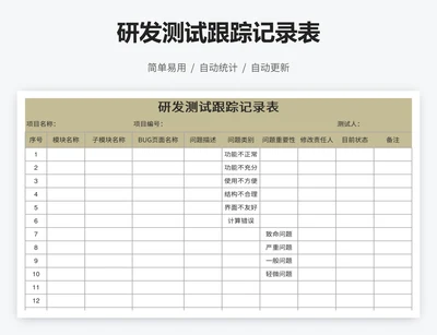 研发测试跟踪记录表