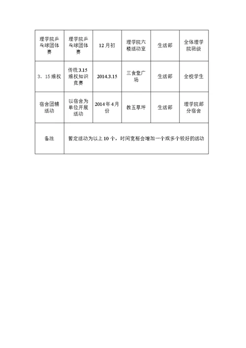 生活部工作计划