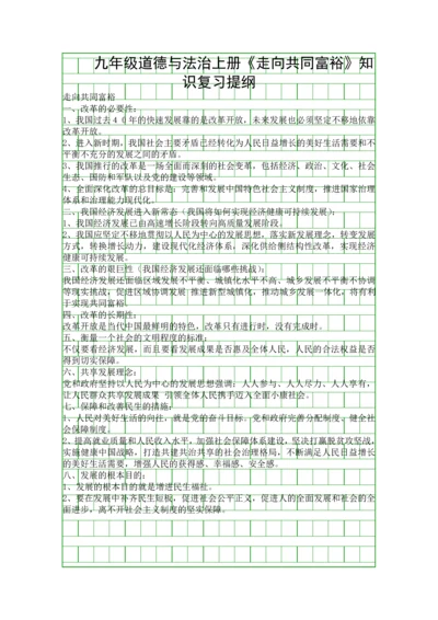 九年级道德与法治上册走向共同富裕知识复习提纲.docx