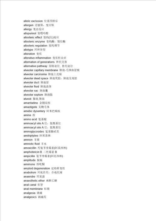常用医学专业英语词汇
