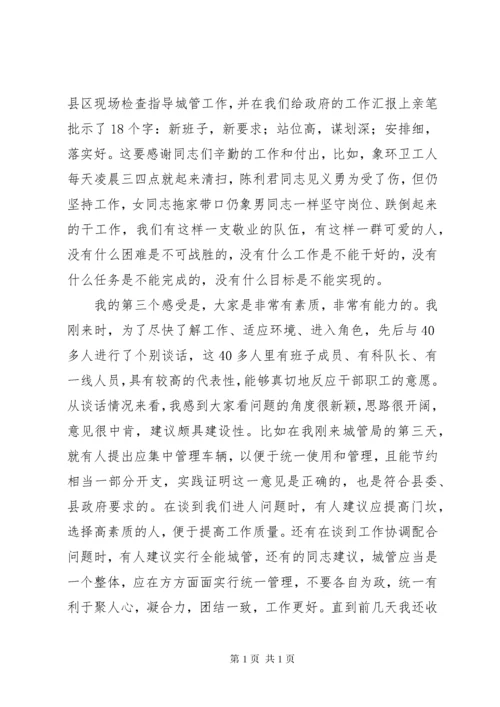 新任城管局长在全体干部职工大会上的讲话.docx