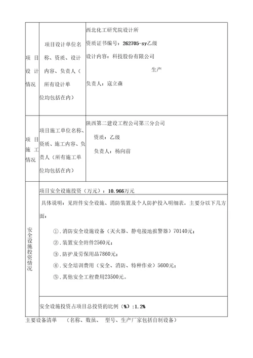 危险化学品建设项目安全设施竣工验收表模板