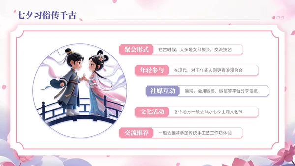 玫瑰红藤萝紫双色中国风七夕文化学校传统文化课程PPT模板