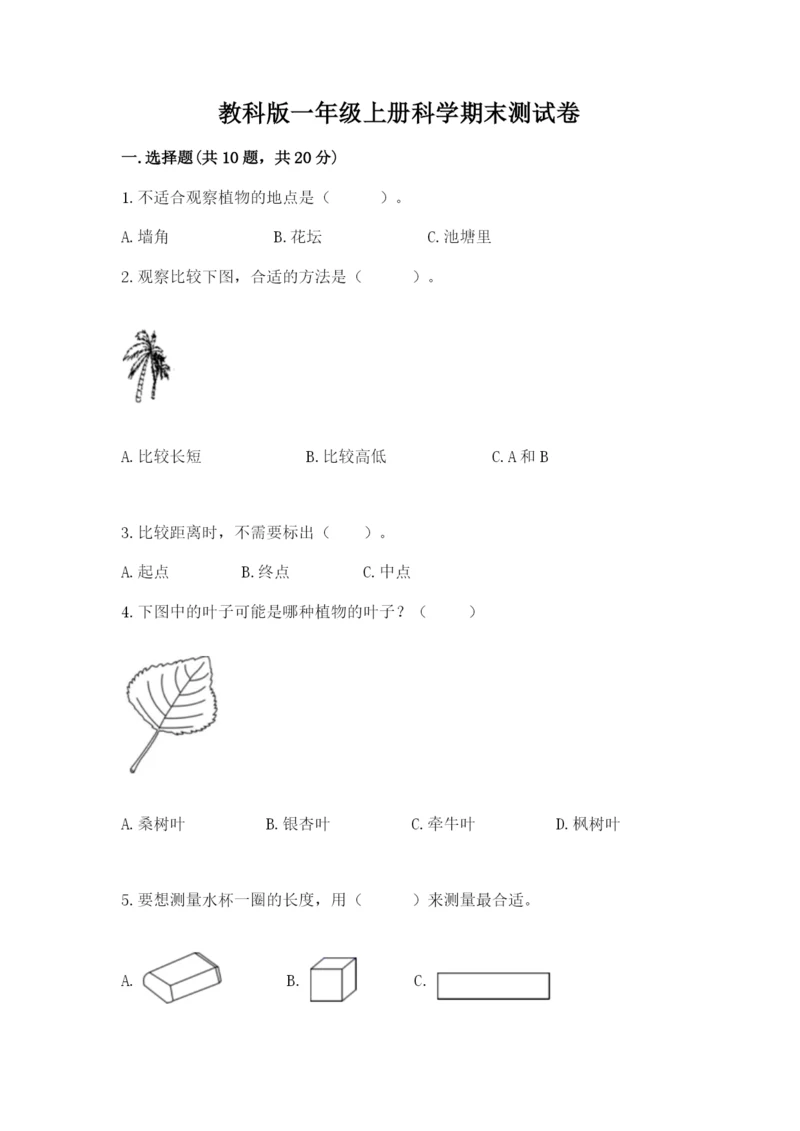 教科版一年级上册科学期末测试卷带答案.docx