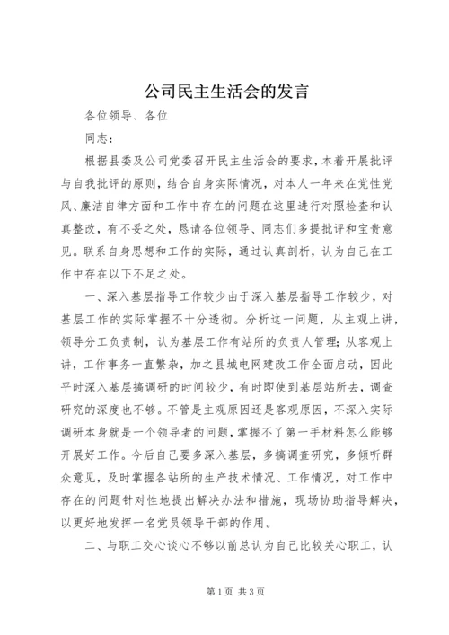 公司民主生活会的讲话.docx