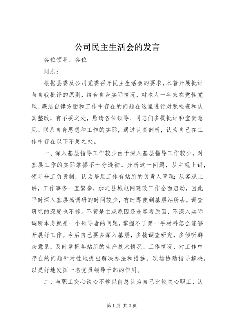 公司民主生活会的讲话.docx