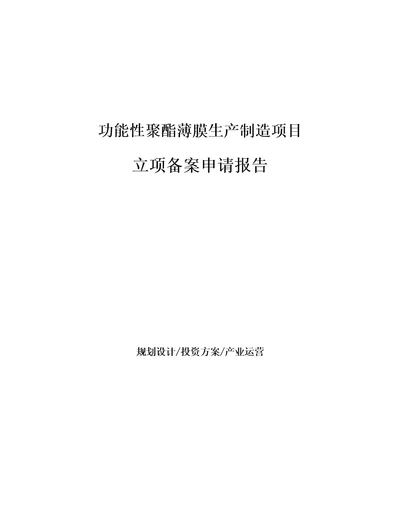 功能性聚酯薄膜生产制造项目立项备案申请报告