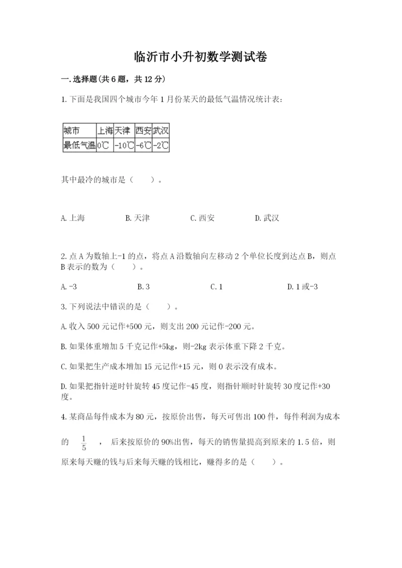 临沂市小升初数学测试卷汇编.docx