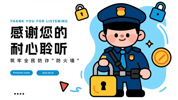 蓝色手绘卡通风全民反诈教育宣传PPT模板