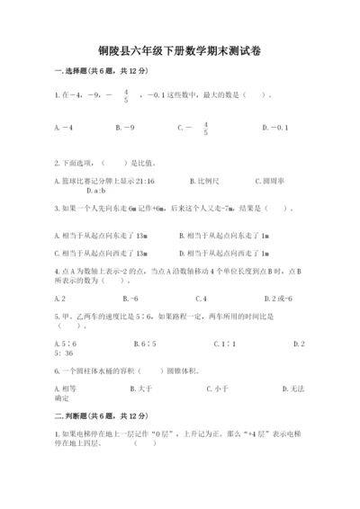 铜陵县六年级下册数学期末测试卷（易错题）.docx