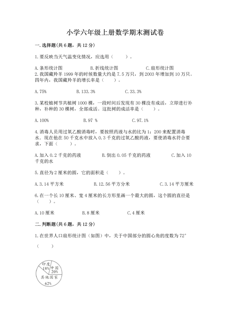小学六年级上册数学期末测试卷及参考答案【典型题】.docx